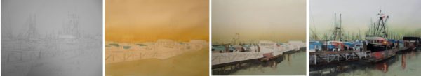 How to paint seascapes :Steveston wharf, watercolor painting tutorial