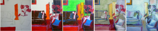 Comfortable at Home, acrylic paint and oil pastels painting tutorial