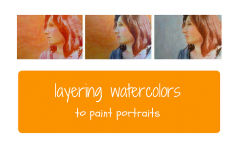 Layering watercolor to paint portraits on ARTiful, painting demos by Sandrine Pelissier