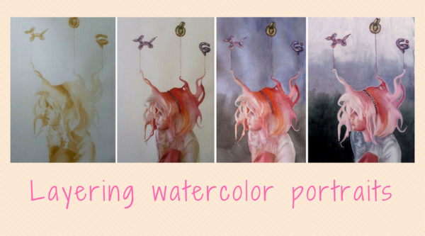 Step By Watercolor And Gouache Portrait Painting Tutorial Hair Balloons - How To Watercolor Paint Hair