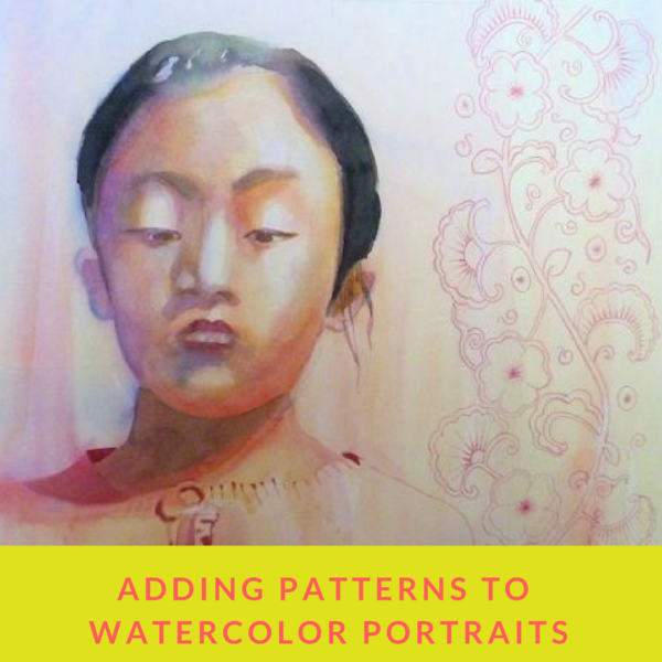 Adding patterns to watercolor portraits by Sandrine Pelissier on ARTiful, painting demos