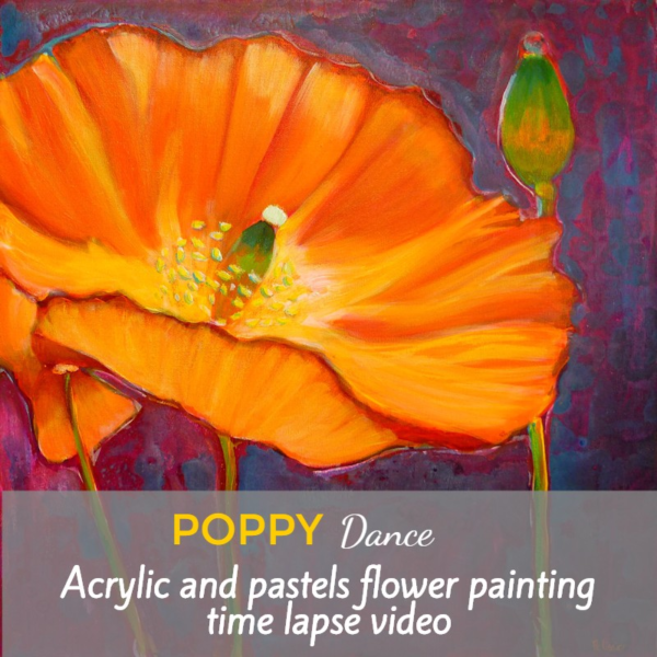 Painting a poppy with Acrylic and pastels : time lapse video