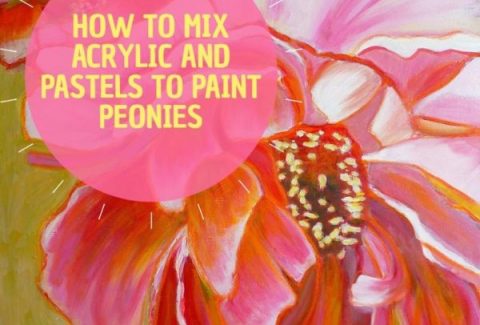 how to mix pastels and acrylic to paint a mixed media peony flower