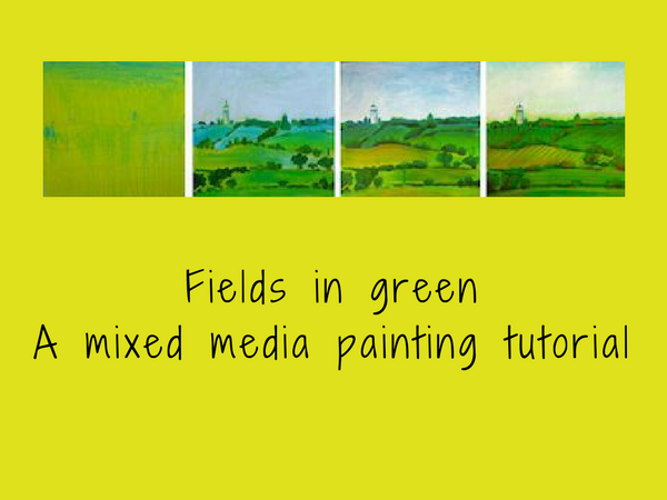 Fields in Greens and Blues, Step by step landscape painting tutorial