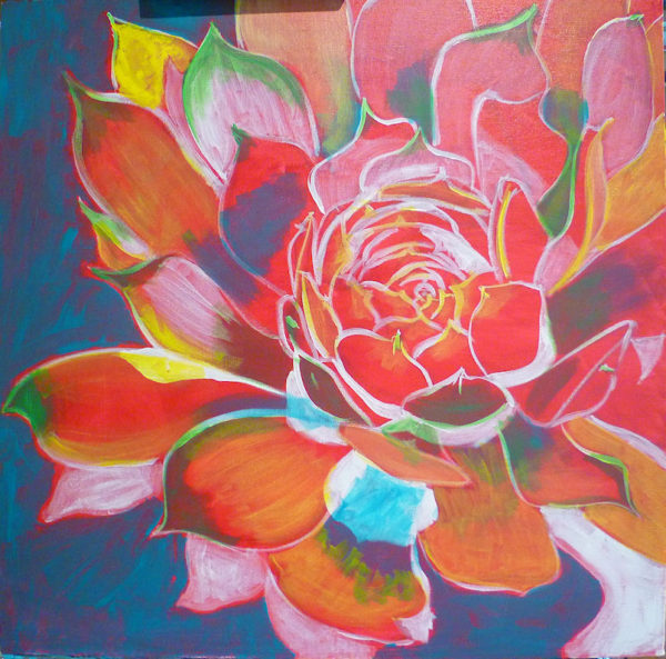 learn to paint flowers with acrylic, Still painting with contrasting colors.