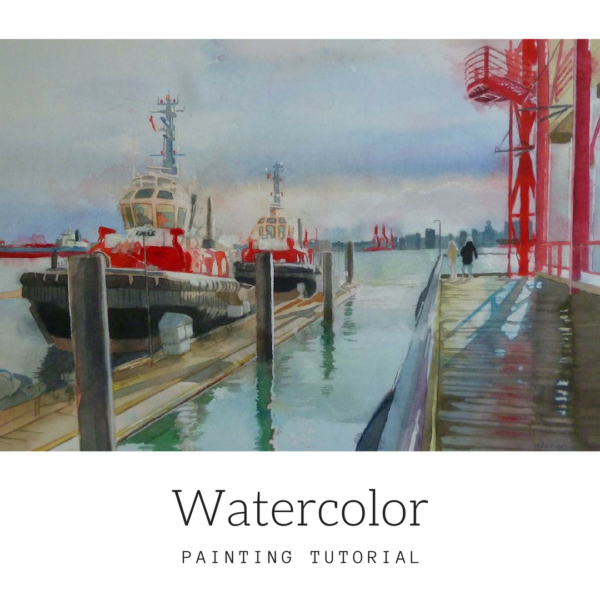 Tugboats : Painting seascapes with watercolor, a step by step painting tutorial