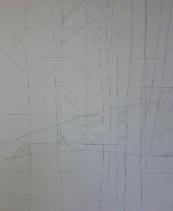 I trace squares to draw the trees, leaves, lines etc...