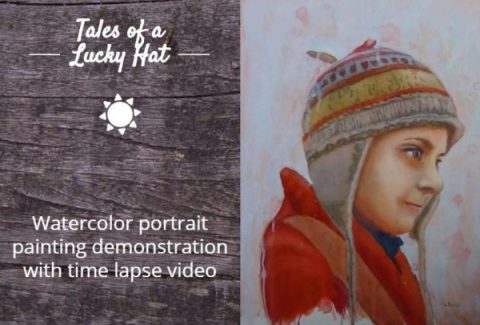 Tales of a lucky hat: Watercolor portrait painting demonstration with time lapse video