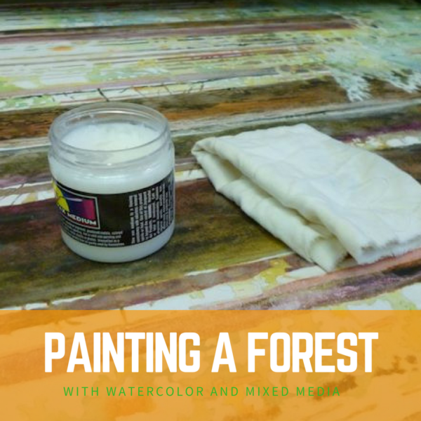 Painting a forest with watercolors and mixed media on ARTiful, painting demos by Sandrine Pelissier