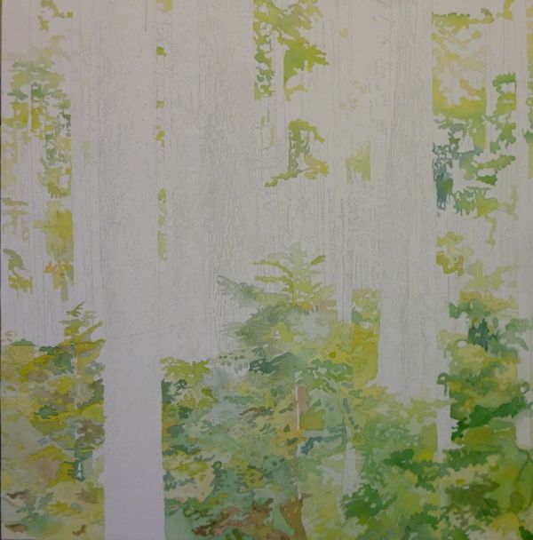 I then paint all the foliage with the various mixes of green