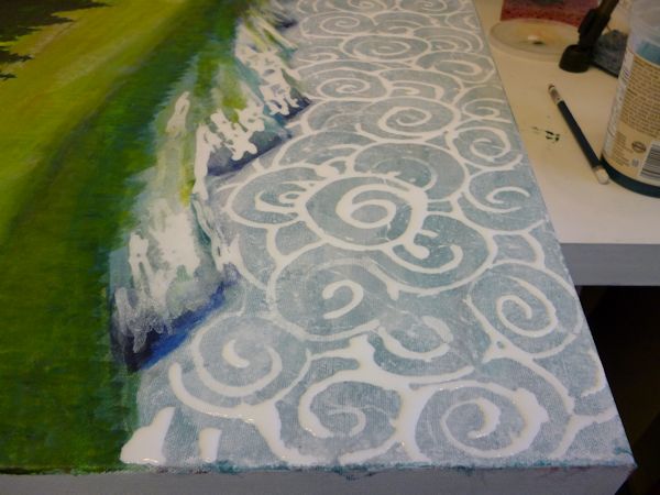 I am painting abstract patterns for the clouds in the sky