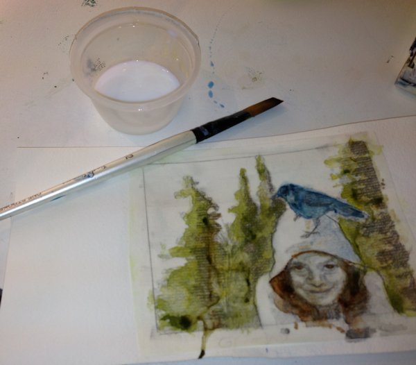 painting on top of the dried medium