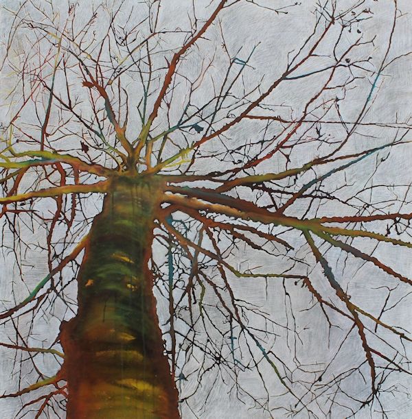 painting a tree with mixed media