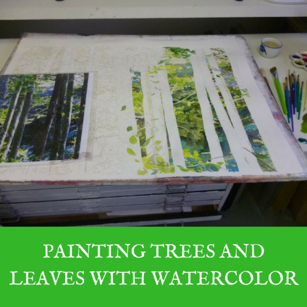 Painting trees and leaves: On either side of the river, watercolor on paper by Sandrine Pelissier on ARTiful, painting demos