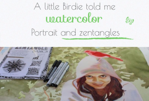A little Birdie told me, watercolor portrait and zentangle on ARTiful, painting demos