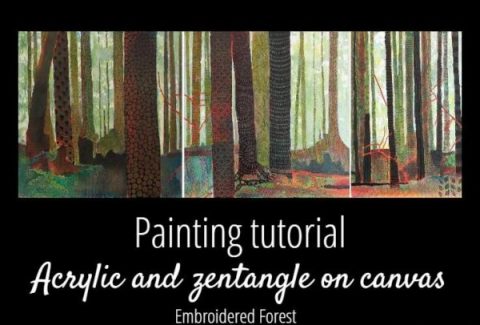 Embroidered Forest, Watercolor, Acrylics and zentangles painting tutorial