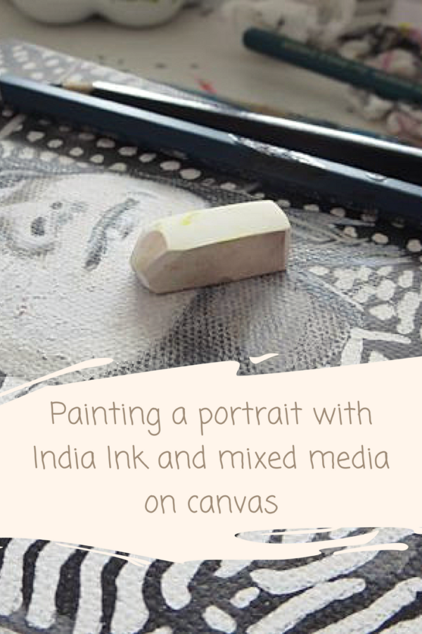 How to paint a patterned portrait with India Ink and mixed media