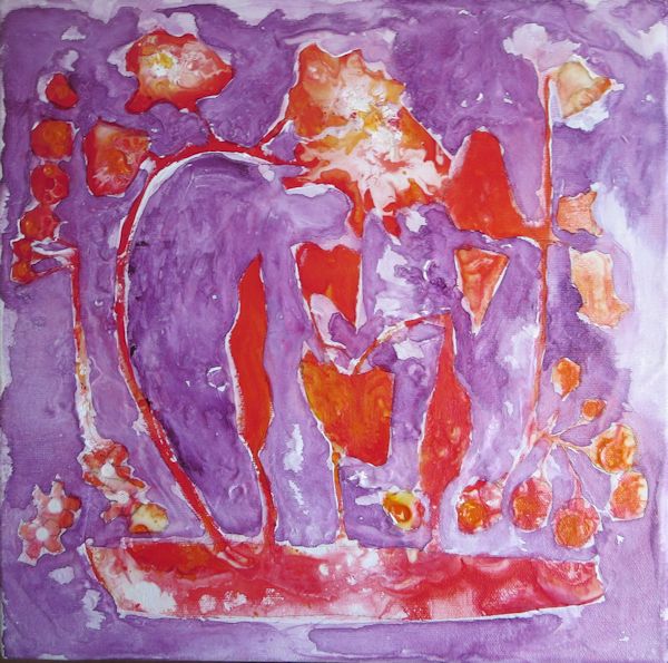 the mixed media painting with a purple background