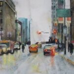 Watercolor cityscape tutorial : How to paint a rainy cityscape with watercolors