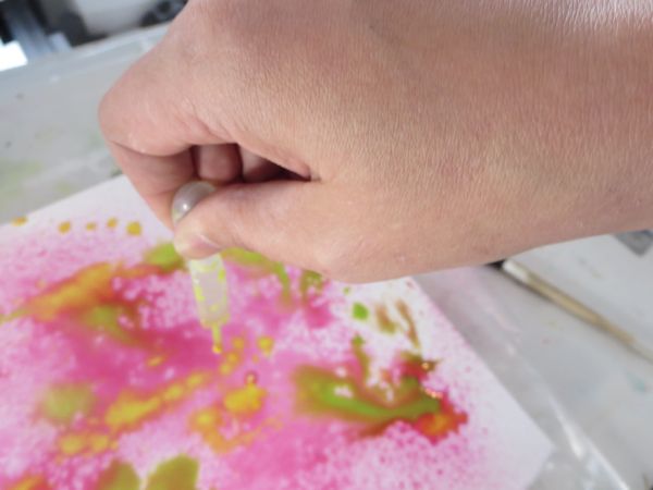 mixing watercolors wet into wet on canvas