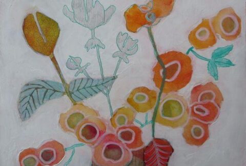 mixed media flower painting on yupo paper