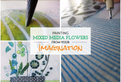 Painting mixed media Flowers from your imagination: Greenery on ARTiful, painting demos by Sandrine Pelissier