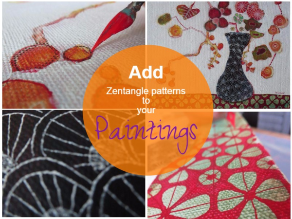 How to add zentangle patterns to your paintings: In Kyoto on ARTiful, painting demos by Sandrine Pelissier