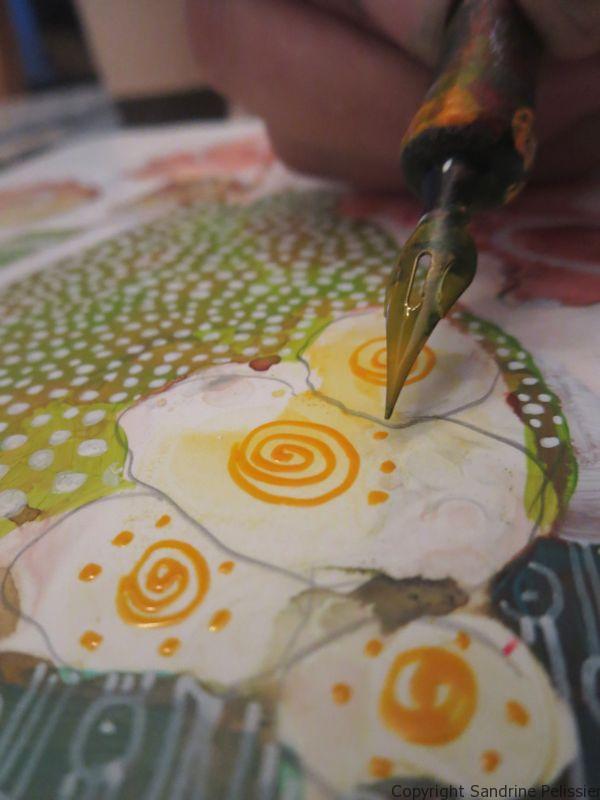 A series of three mixed media flowers on yupo paper