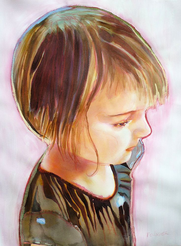watercolor and dry pastels portrait