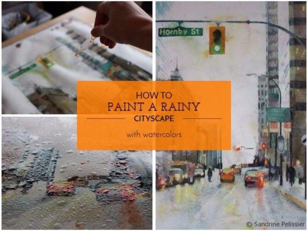 How to paint a rainy cityscape with watercolors and salt