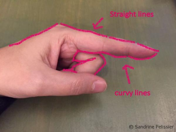 straight and curvy lines on the fingers