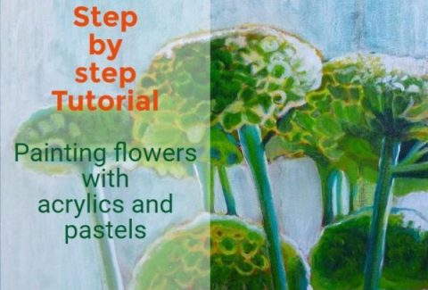Green Mums, acrylic and mixed media flower painting tutorial