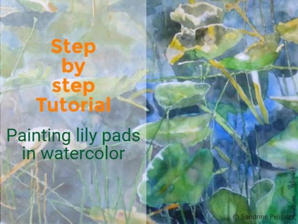 Painting lily pads with watercolor, step by step painting tutorial video: One mile lake