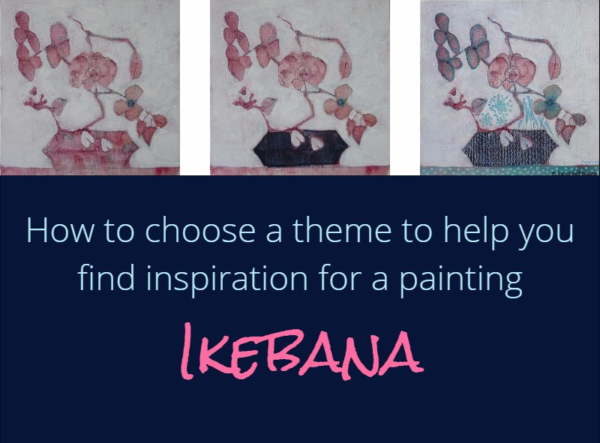 Painting flowers from imagination with watercolor on canvas : Ikebana