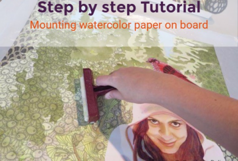 Mounting a watercolor painting on a cradled panel board, a step by step tutorial on ARTiful painting demos by Sandrine Pelissier
