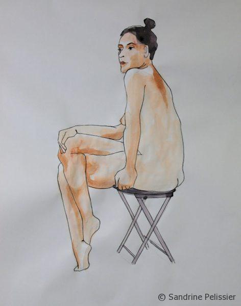 watercolour and pen figure drawing