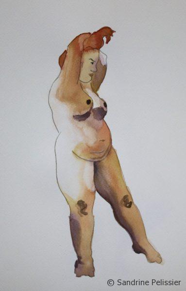 watercolor and pen figure drawing