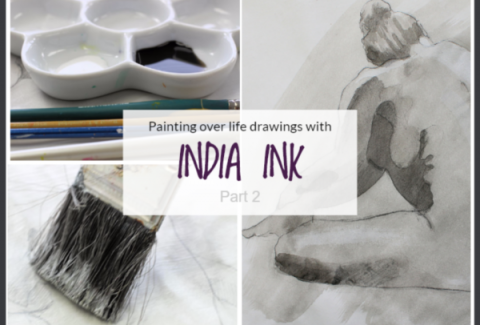 Paintingover life drawings with Indian Ink part 2 on Artiful painting demos by Sandrine Pelissier