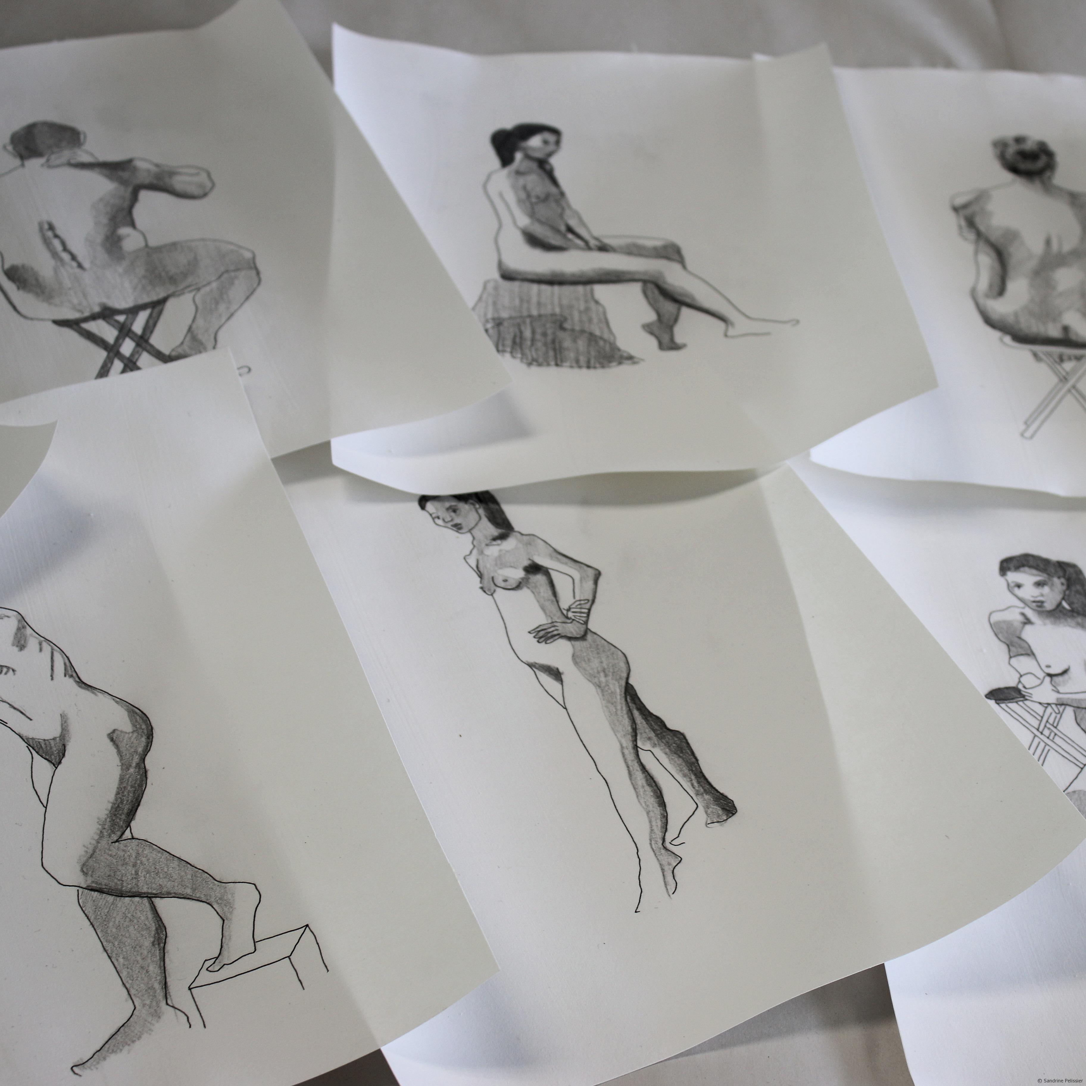 selecting some life drawings to paint on top