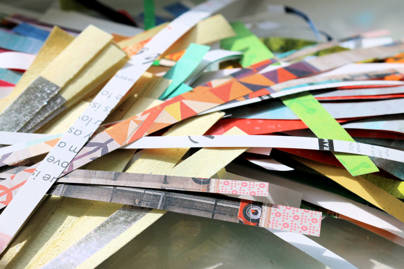 Strips of paper ready to be used for collage